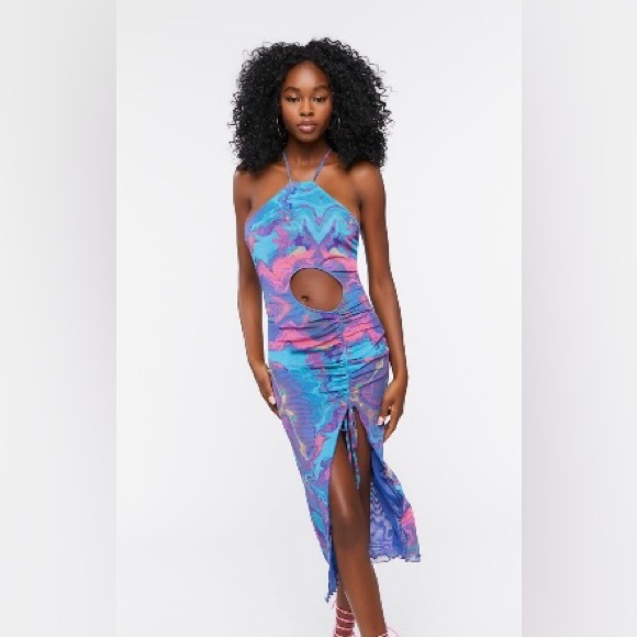 Forever 21 Abstract Mesh Halter Midi Dress - Picture 1 of 6